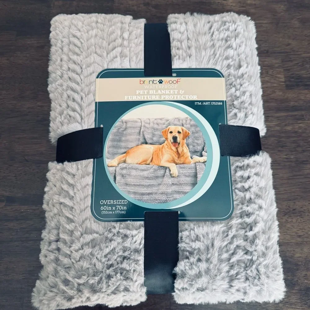 Waterproof Pet Blanket Furniture Protector Faux Fur Throw Gray